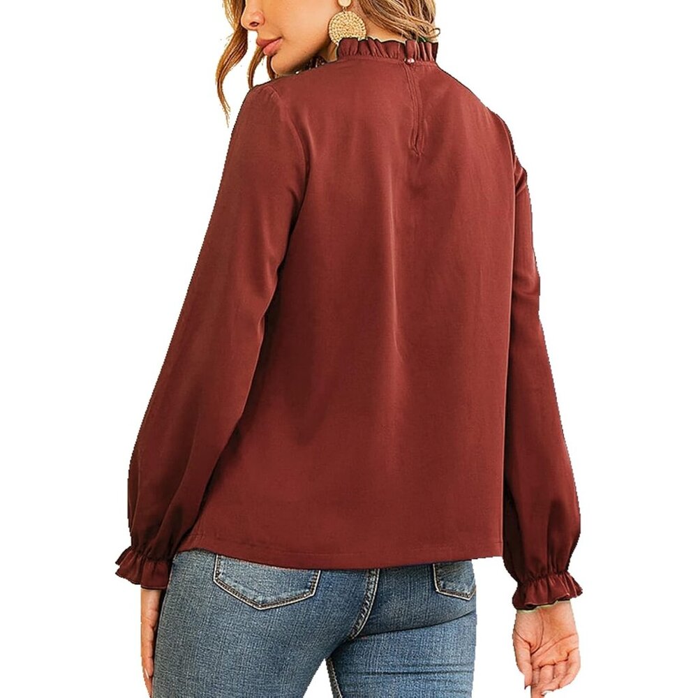 Women's Long Sleeve Blouse Solid Polyester Flounc… - image 2